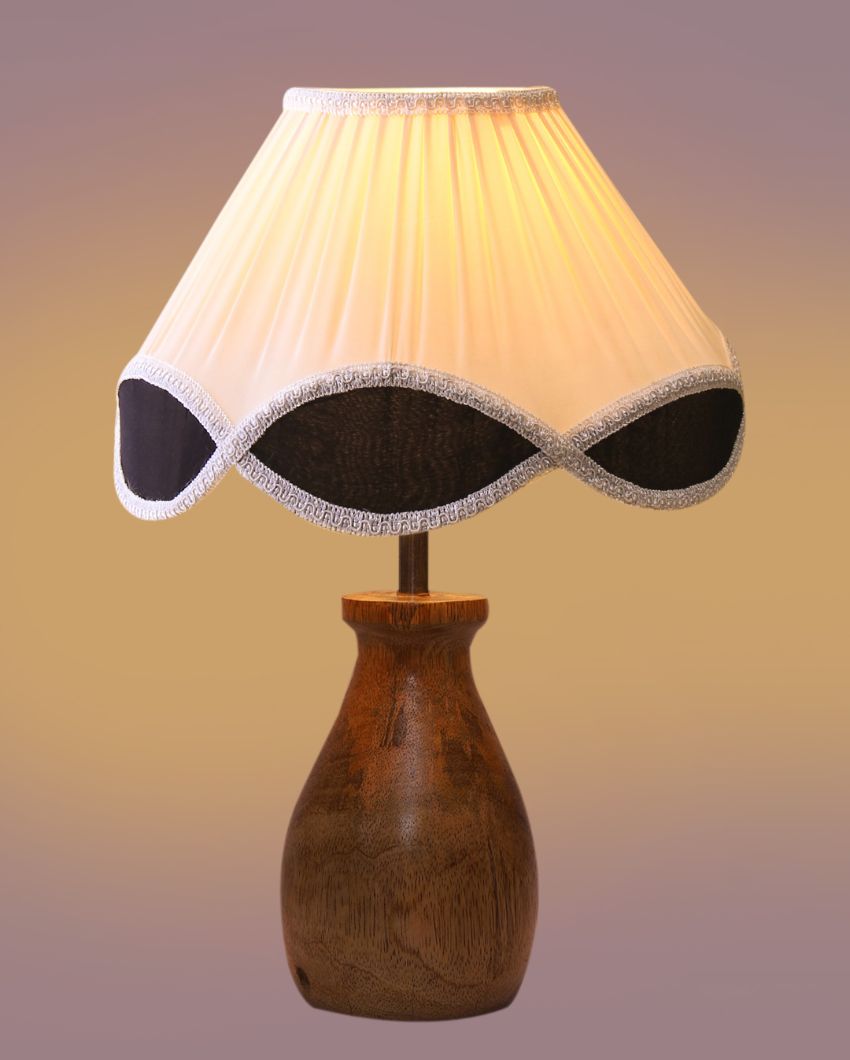 Chic Vintage Shade Round Wood Base Design Table Lamp | 12 x 16 inches