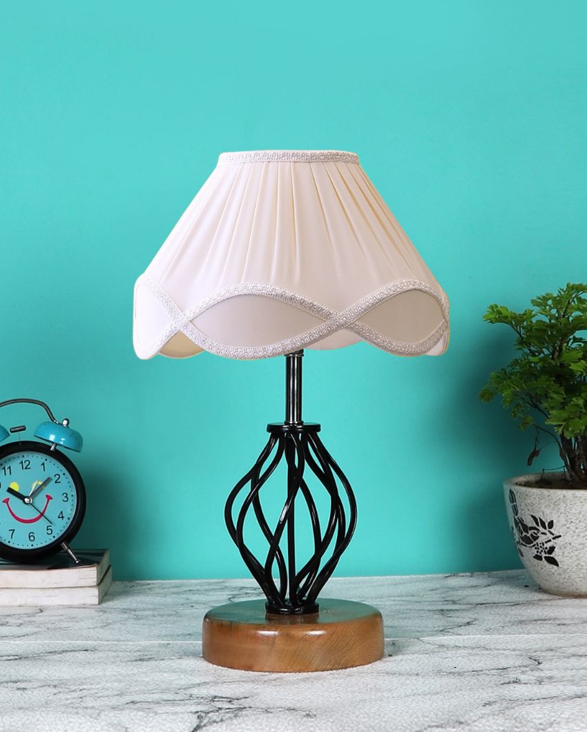 Vintage Shade Table Lamp Iron & Wood Natural Base | 12 x 17 inches