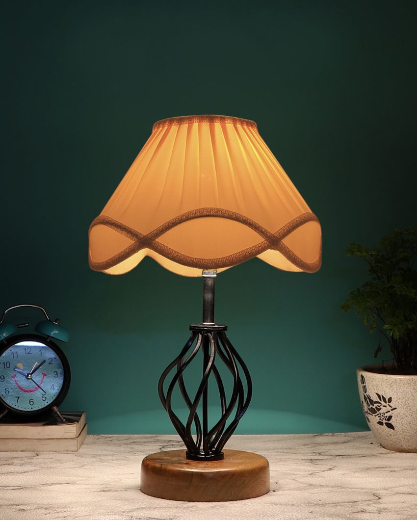 Vintage Shade Table Lamp Iron & Wood Natural Base | 12 x 17 inches