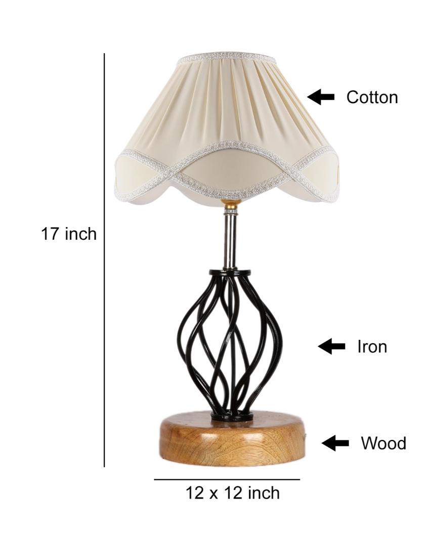 Vintage Shade Table Lamp Iron & Wood Natural Base | 12 x 17 inches