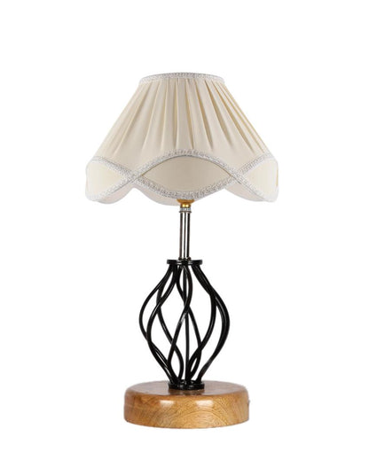 Vintage Shade Table Lamp Iron & Wood Natural Base | 12 x 17 inches