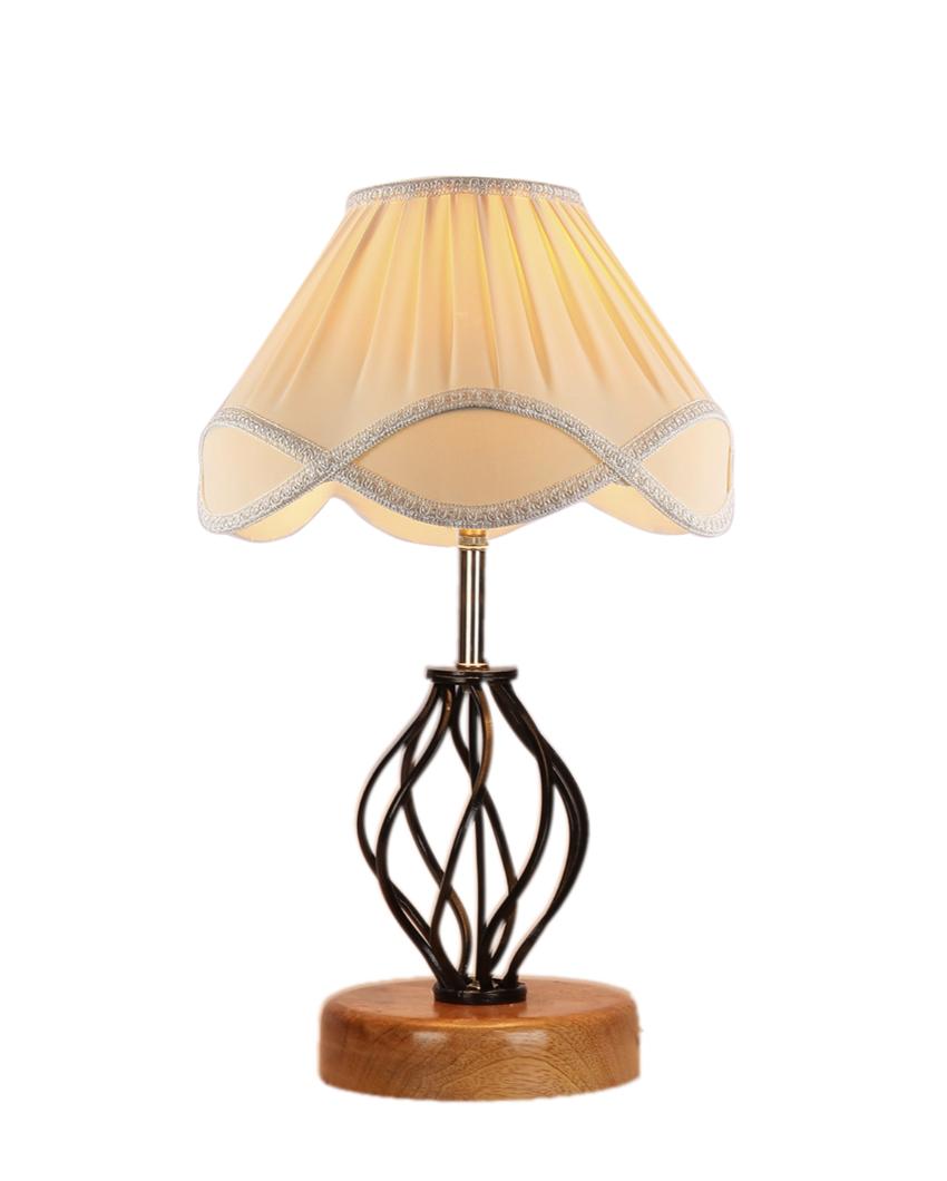 Vintage Shade Table Lamp Iron & Wood Natural Base | 12 x 17 inches