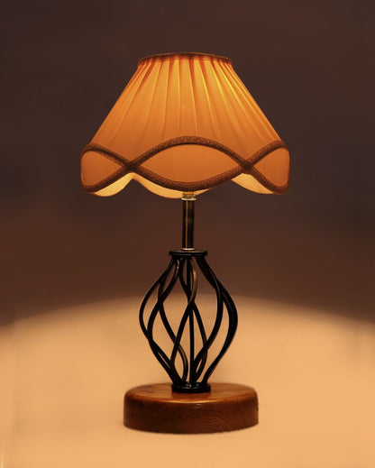 Vintage Shade Table Lamp Iron & Wood Natural Base | 12 x 17 inches