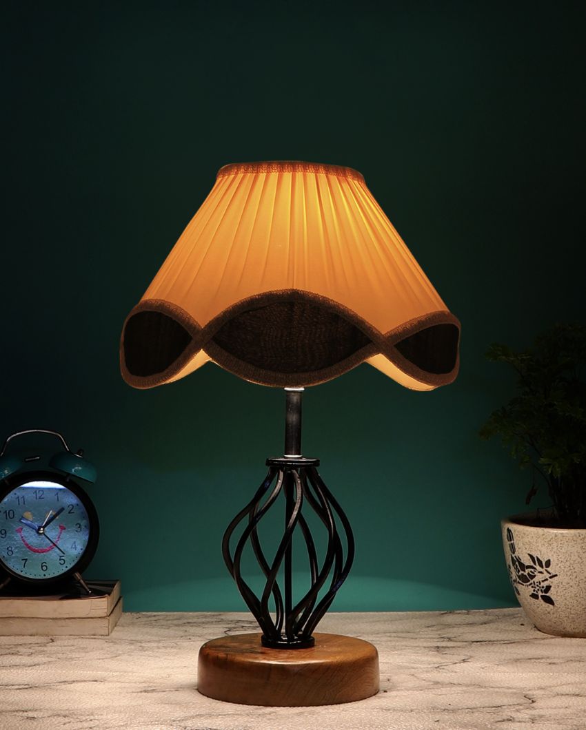 Rustic Vintage Shade Table Lamp Iron & Wood Base | 12 x 17 inches