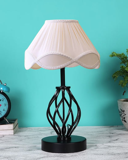 Vintage Shade Iron & Wood Black Base Table Lamp | 12 x 17 inches