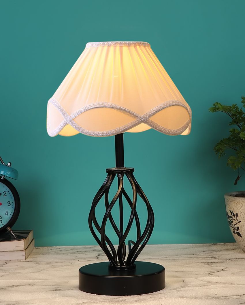 Vintage Shade Iron & Wood Black Base Table Lamp | 12 x 17 inches