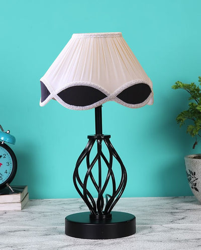 Stylish Vintage Shade Table Lamp Iron & Wood Black Base | 12 x 17 inches