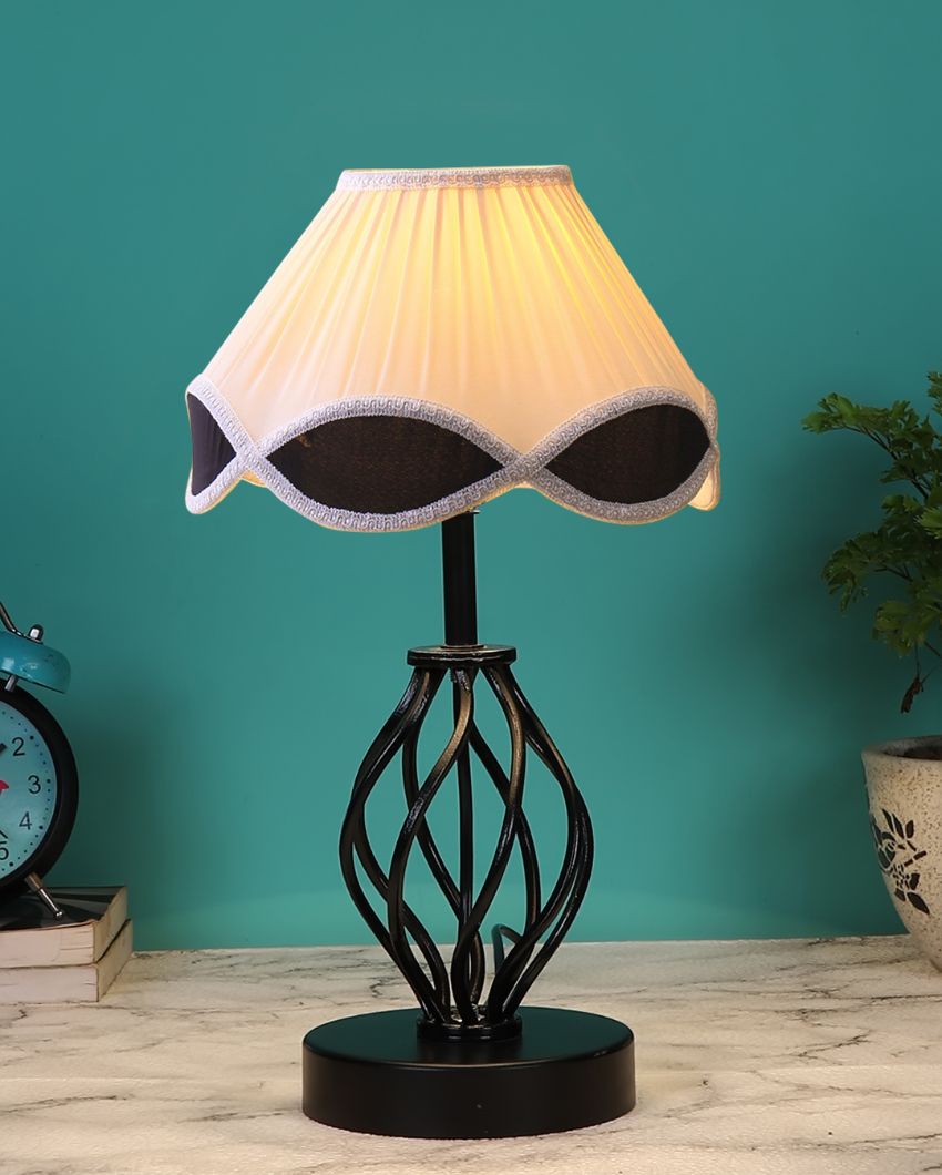 Stylish Vintage Shade Table Lamp Iron & Wood Black Base | 12 x 17 inches