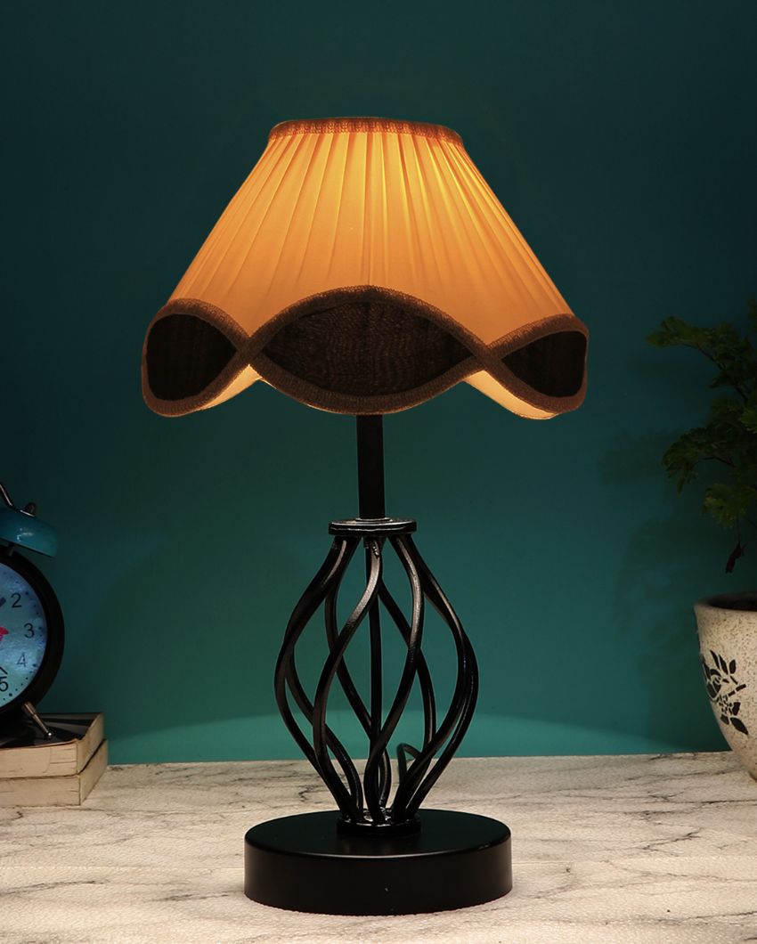 Stylish Vintage Shade Table Lamp Iron & Wood Black Base | 12 x 17 inches