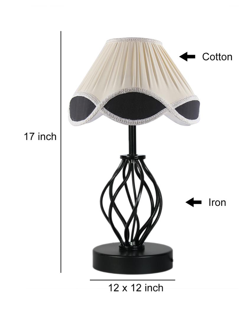 Stylish Vintage Shade Table Lamp Iron & Wood Black Base | 12 x 17 inches