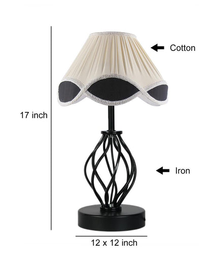 Stylish Vintage Shade Table Lamp Iron & Wood Black Base | 12 x 17 inches