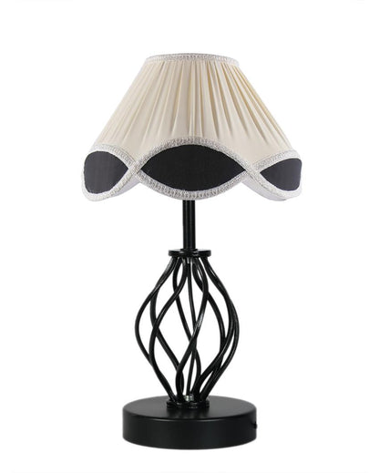 Stylish Vintage Shade Table Lamp Iron & Wood Black Base | 12 x 17 inches