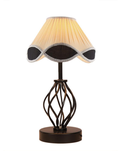 Stylish Vintage Shade Table Lamp Iron & Wood Black Base | 12 x 17 inches