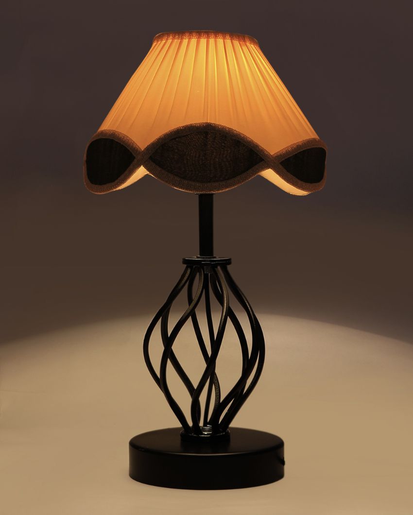 Stylish Vintage Shade Table Lamp Iron & Wood Black Base | 12 x 17 inches