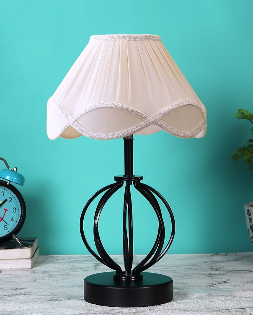 Modern Vintage Shade Table Lamp Iron & Wood Black Base | 12 x 17 inches