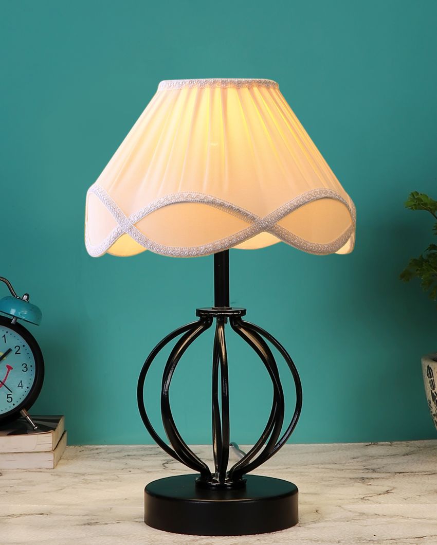 Modern Vintage Shade Table Lamp Iron & Wood Black Base | 12 x 17 inches