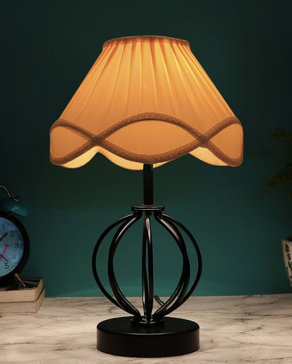 Modern Vintage Shade Table Lamp Iron & Wood Black Base | 12 x 17 inches