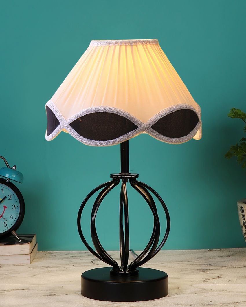 Classic Vintage Shade Table Lamp Iron & Wood Black Base Design | 12 x 17 inches