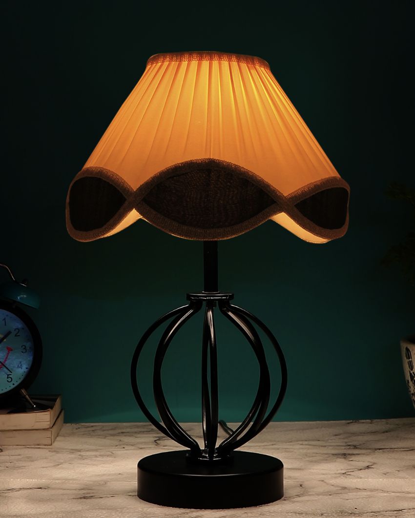 Classic Vintage Shade Table Lamp Iron & Wood Black Base Design | 12 x 17 inches