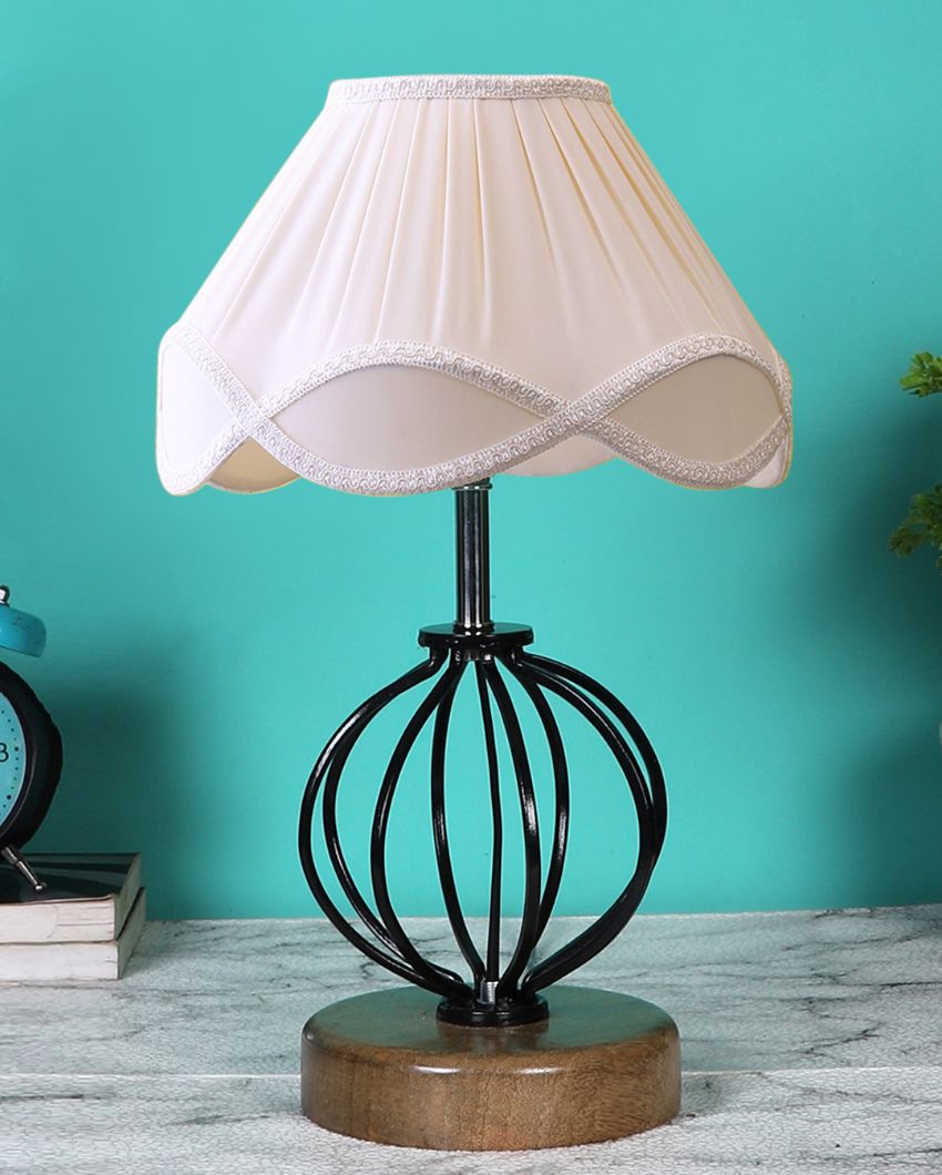 Charming Vintage Shade Table Lamp Iron & Wood Natural Base | 12 x 17 inches