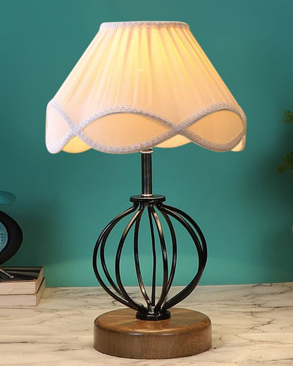 Charming Vintage Shade Table Lamp Iron & Wood Natural Base | 12 x 17 inches