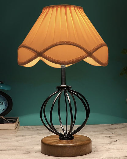 Charming Vintage Shade Table Lamp Iron & Wood Natural Base | 12 x 17 inches