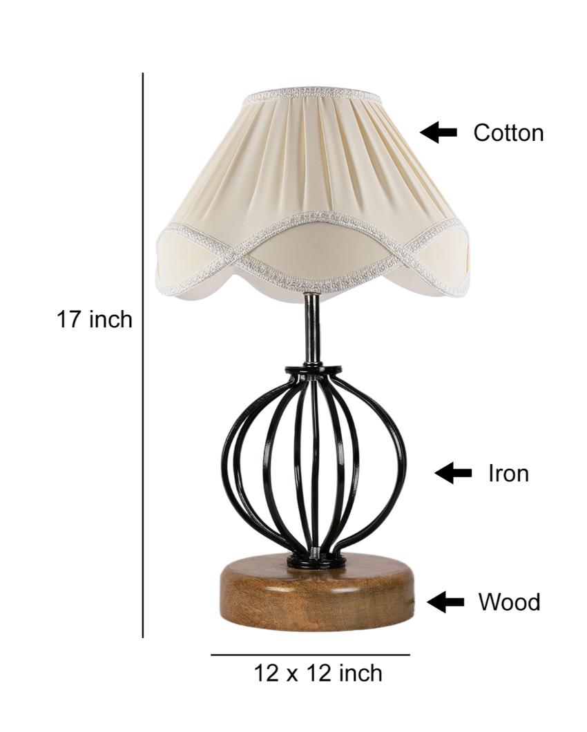 Charming Vintage Shade Table Lamp Iron & Wood Natural Base | 12 x 17 inches