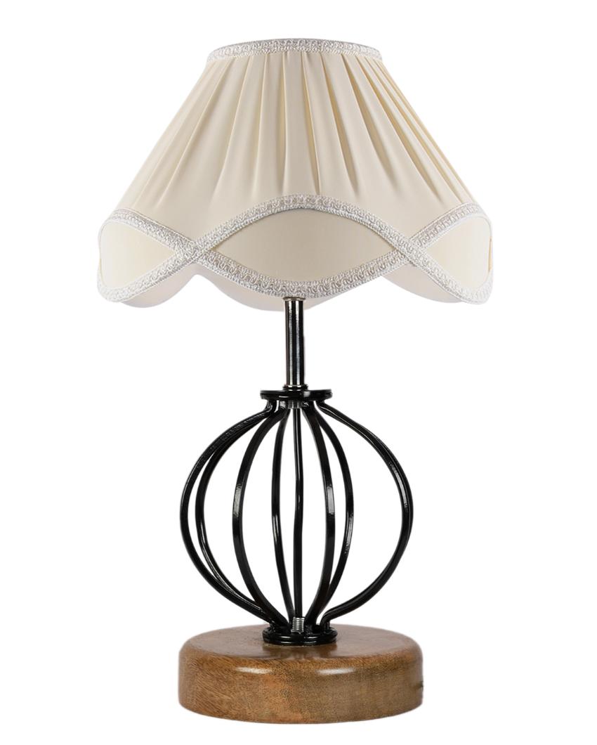 Charming Vintage Shade Table Lamp Iron & Wood Natural Base | 12 x 17 inches