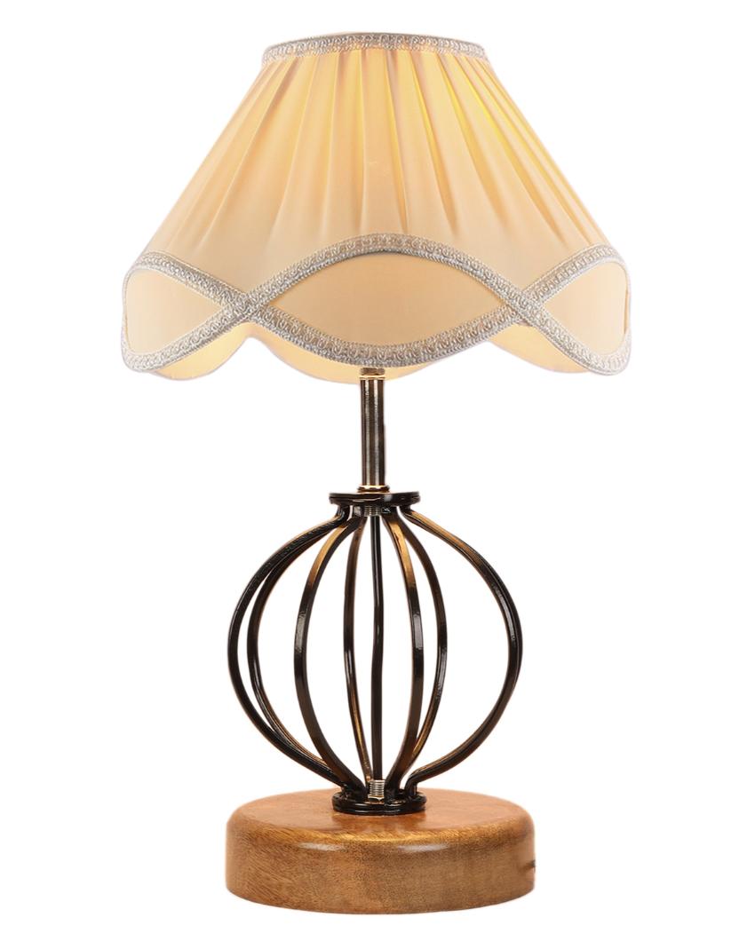 Charming Vintage Shade Table Lamp Iron & Wood Natural Base | 12 x 17 inches