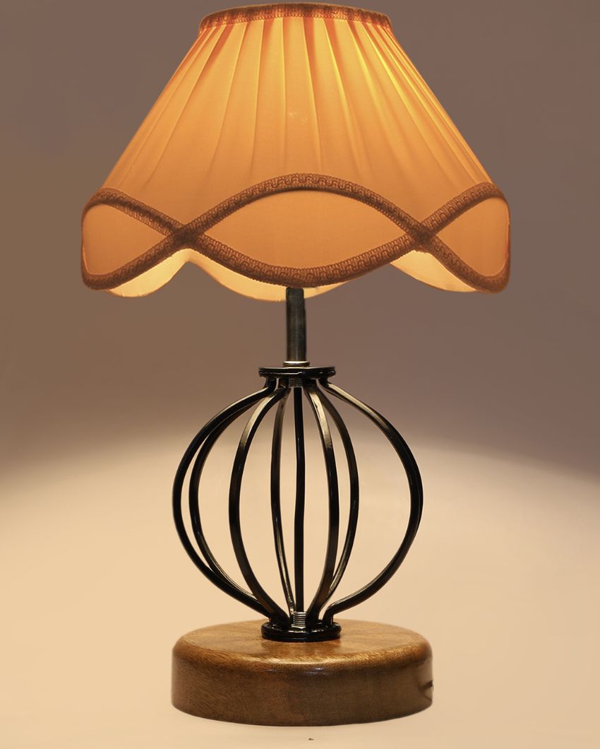 Charming Vintage Shade Table Lamp Iron & Wood Natural Base | 12 x 17 inches