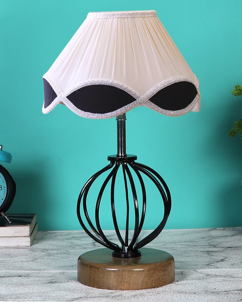 Sleek Vintage Shade Table Lamp Iron & Wood Natural Base | 12 x 17 inches