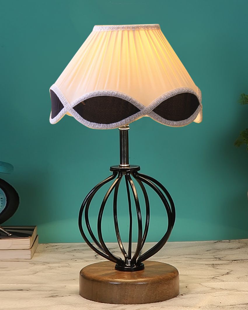 Sleek Vintage Shade Table Lamp Iron & Wood Natural Base | 12 x 17 inches