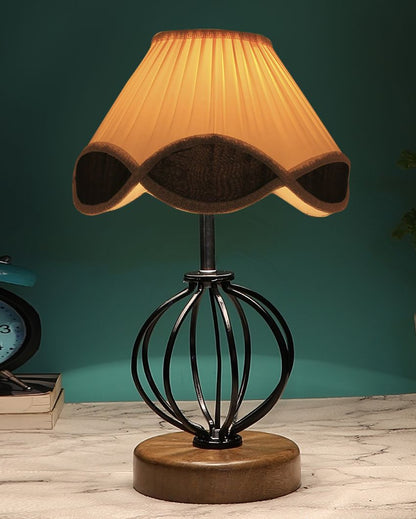 Sleek Vintage Shade Table Lamp Iron & Wood Natural Base | 12 x 17 inches