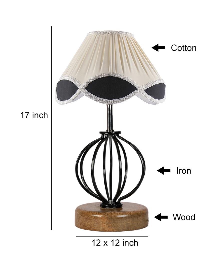 Sleek Vintage Shade Table Lamp Iron & Wood Natural Base | 12 x 17 inches