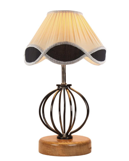 Sleek Vintage Shade Table Lamp Iron & Wood Natural Base | 12 x 17 inches