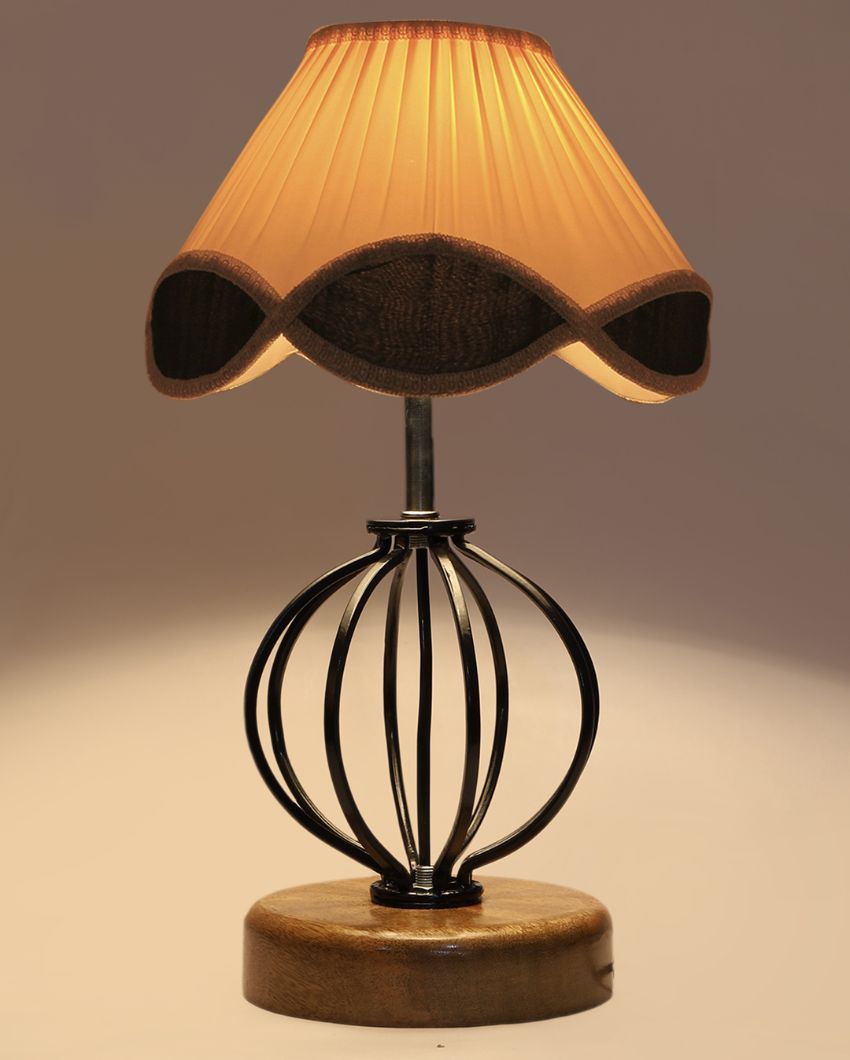 Sleek Vintage Shade Table Lamp Iron & Wood Natural Base | 12 x 17 inches