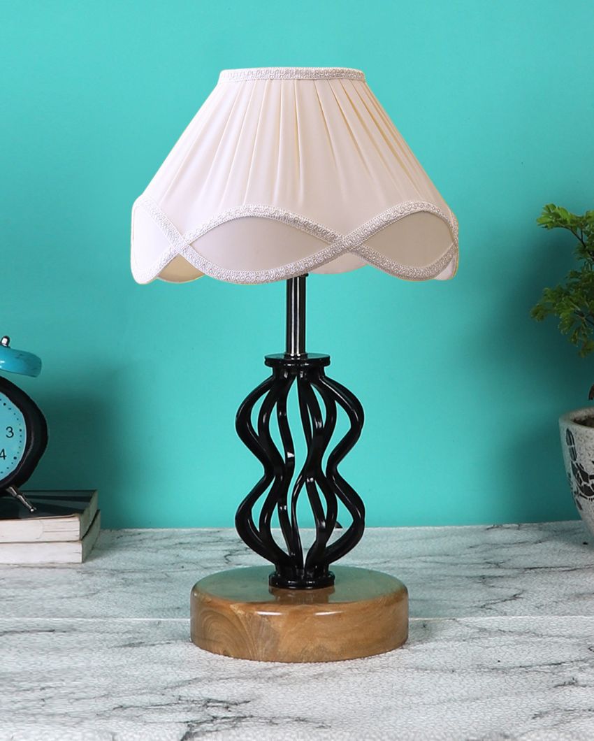 Premium Vintage Shade Table Lamp Iron & Wood Natural Base | 12 x 17 inches