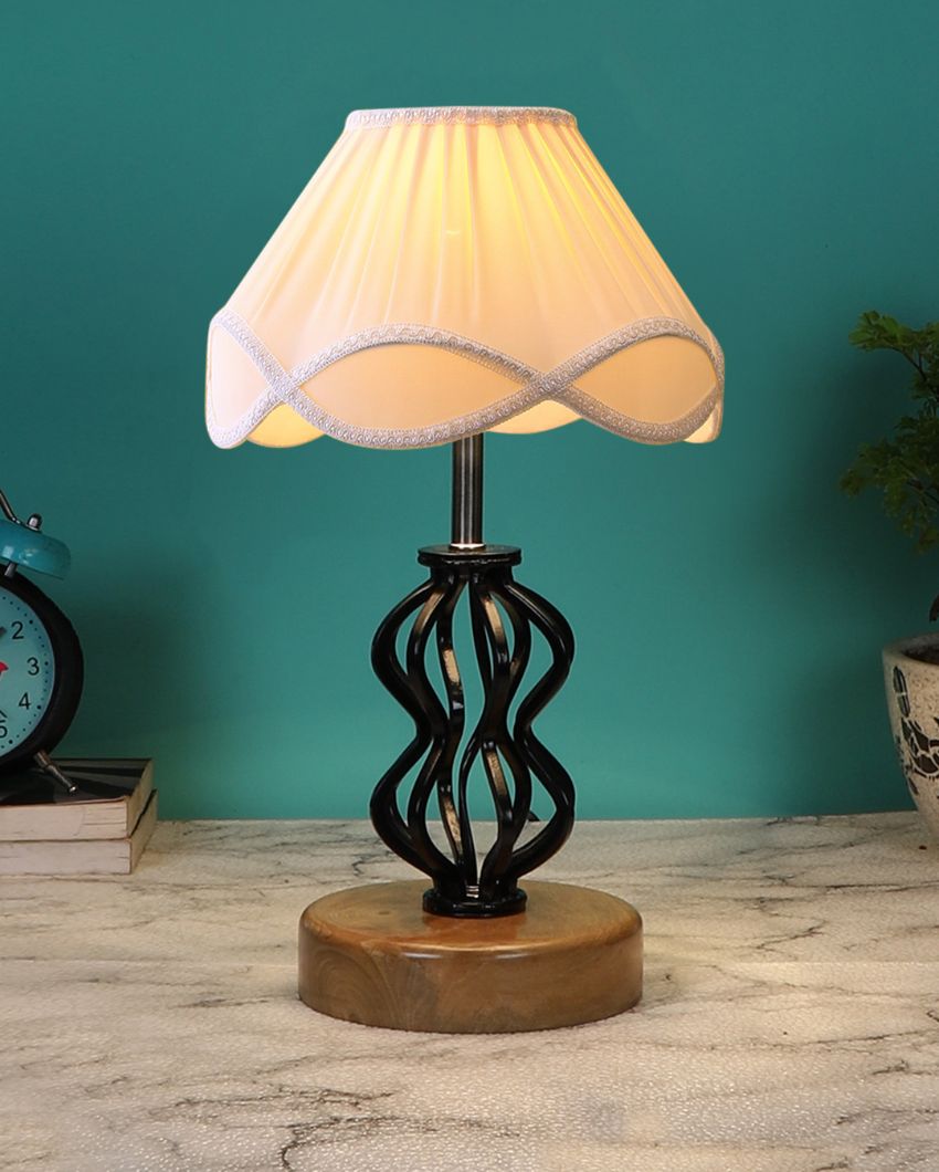 Premium Vintage Shade Table Lamp Iron & Wood Natural Base | 12 x 17 inches