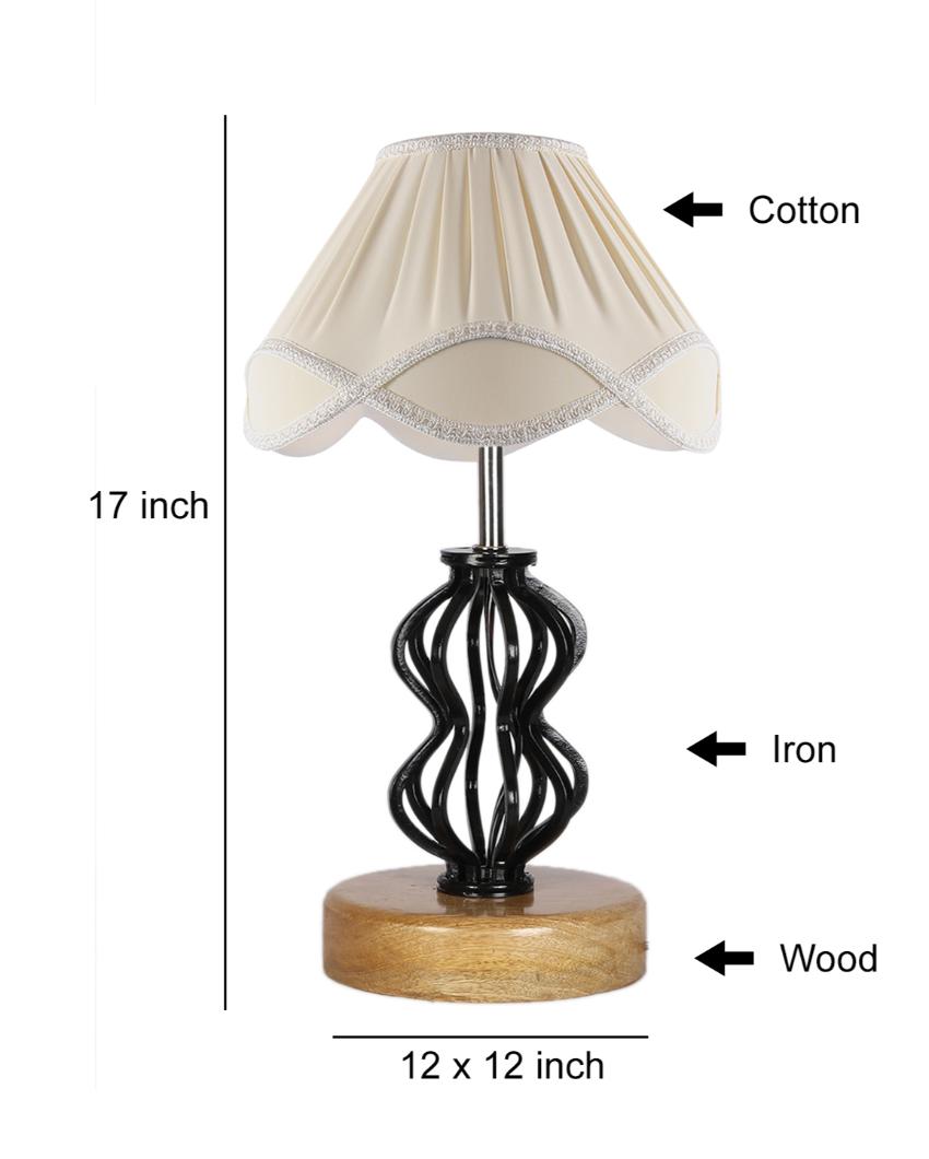 Premium Vintage Shade Table Lamp Iron & Wood Natural Base | 12 x 17 inches