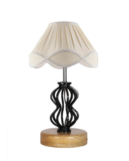 Premium Vintage Shade Table Lamp Iron & Wood Natural Base | 12 x 17 inches