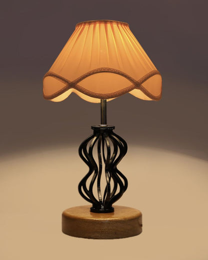 Premium Vintage Shade Table Lamp Iron & Wood Natural Base | 12 x 17 inches