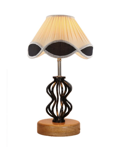 Rustic Vintage Shade Iron & Wood Natural Base Table Lamp | 12 x 17 inches