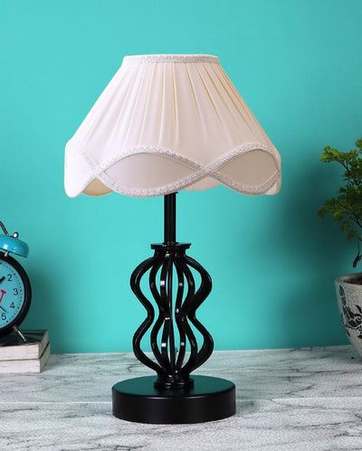 Sophisticated Vintage Shade Table Lamp Iron & Wood Black Base | 12 x 17 inches