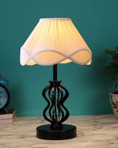 Sophisticated Vintage Shade Table Lamp Iron & Wood Black Base | 12 x 17 inches