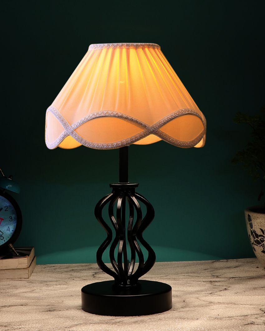 Sophisticated Vintage Shade Table Lamp Iron & Wood Black Base | 12 x 17 inches