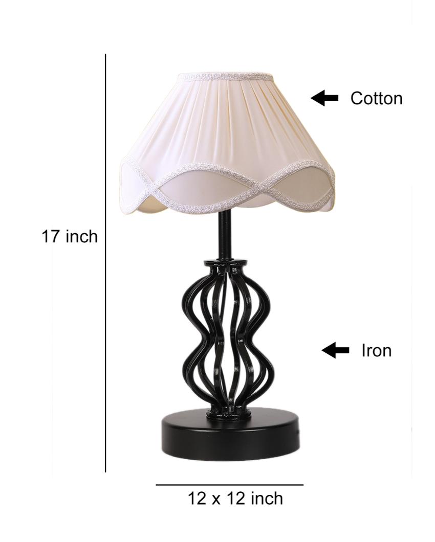 Sophisticated Vintage Shade Table Lamp Iron & Wood Black Base | 12 x 17 inches