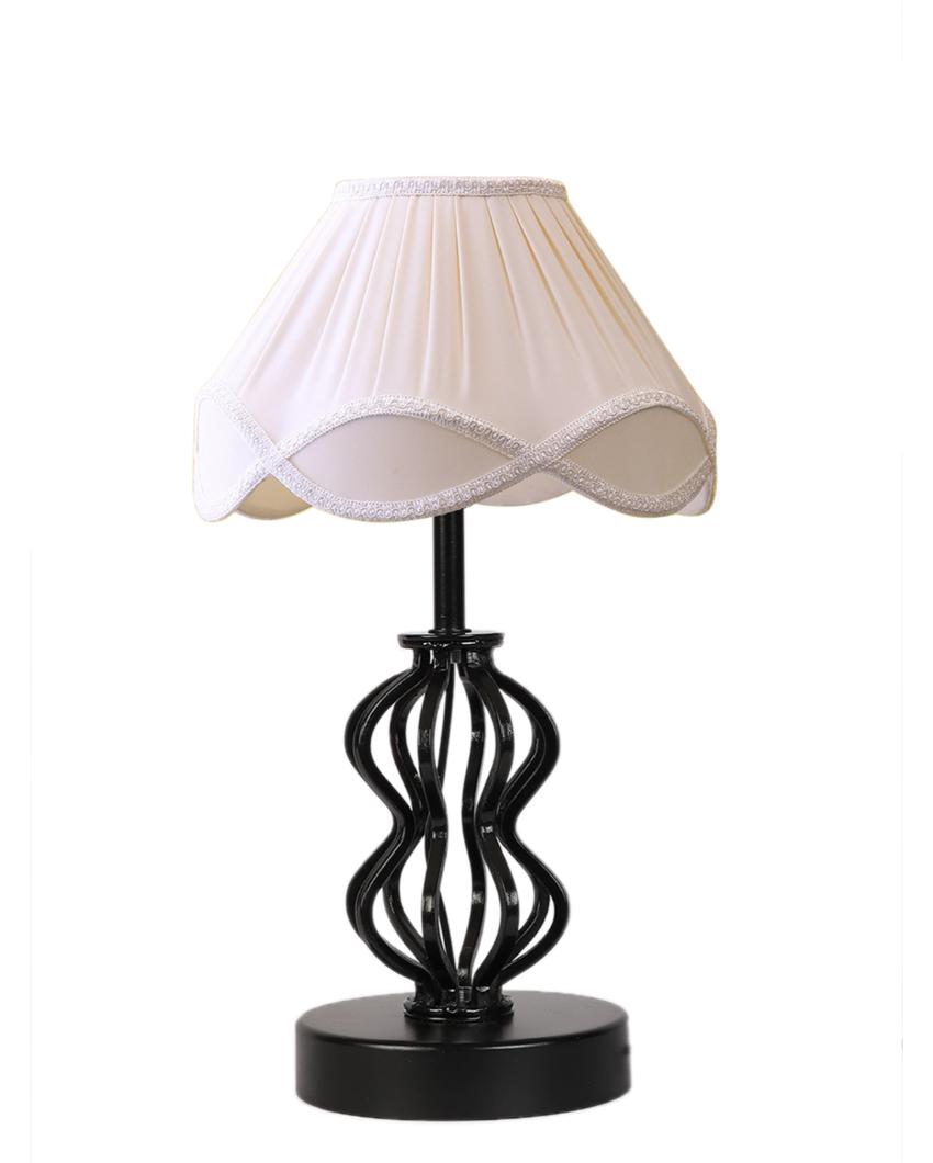 Sophisticated Vintage Shade Table Lamp Iron & Wood Black Base | 12 x 17 inches