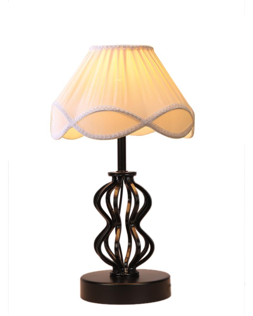 Sophisticated Vintage Shade Table Lamp Iron & Wood Black Base | 12 x 17 inches