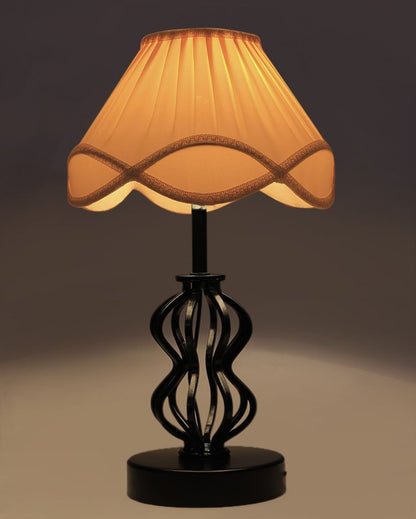 Sophisticated Vintage Shade Table Lamp Iron & Wood Black Base | 12 x 17 inches