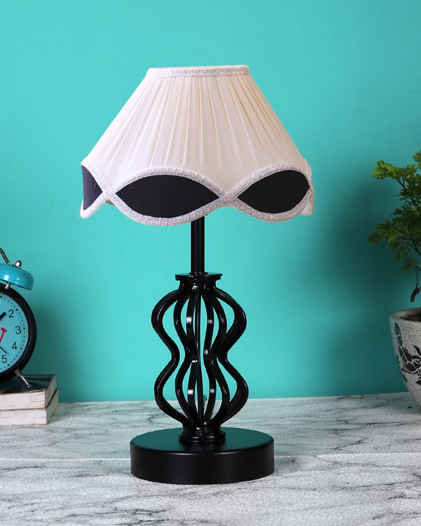 Vintage Shade Table Lamp Iron & Wood Black Base Design | 12 x 17 inches